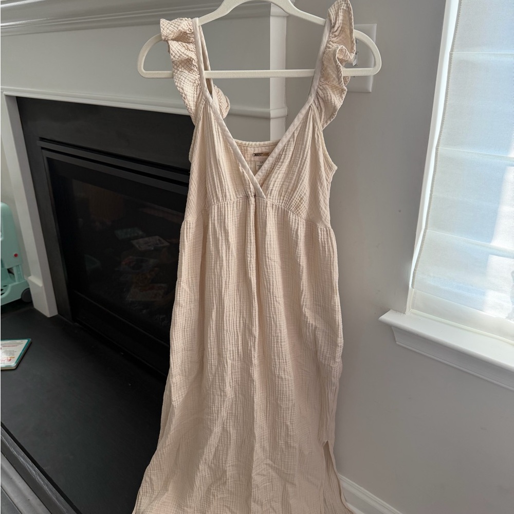Magaschoni Cream Organic Cotton Ruffled Strap Dress